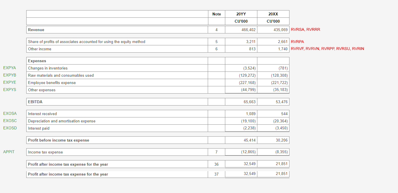 Image shows Profit or loss screen in software. It has been formatted to disclose Standard revenue with expenses by nature and EBITDA.